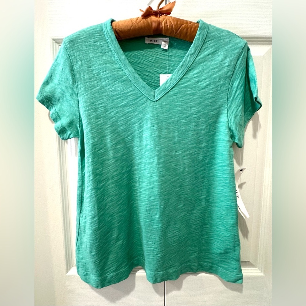 Wilt 100% Cotton V-Neck Tee Spearmint Green Made in USA Women’s XS NWT - Picture 1 of 12